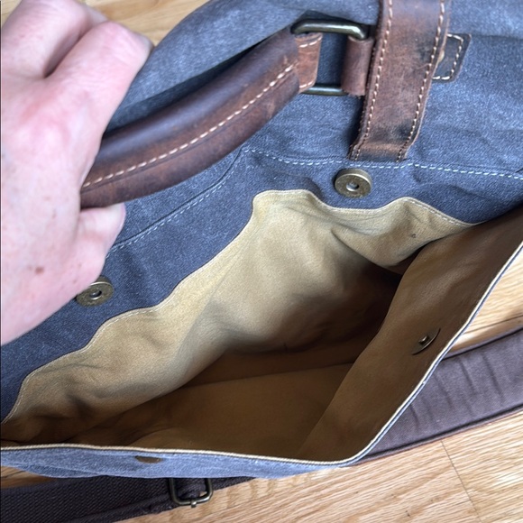 Waxed Canvas Messenger Bag with Leather Accents - Picture 12 of 13